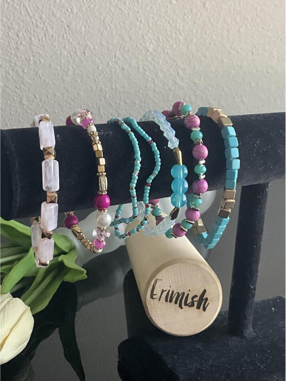Erimish Colorful Turquoise Fuchsia Bracelet Stack - Picture 2 of 4